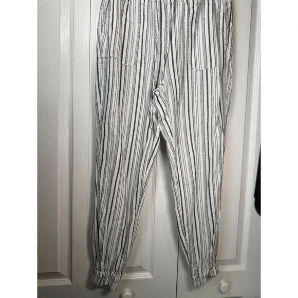 Per Se Women's Striped Drawstring Pants Size‎ M Linen Blend Casual Relaxed Fit - Picture 2 of 7
